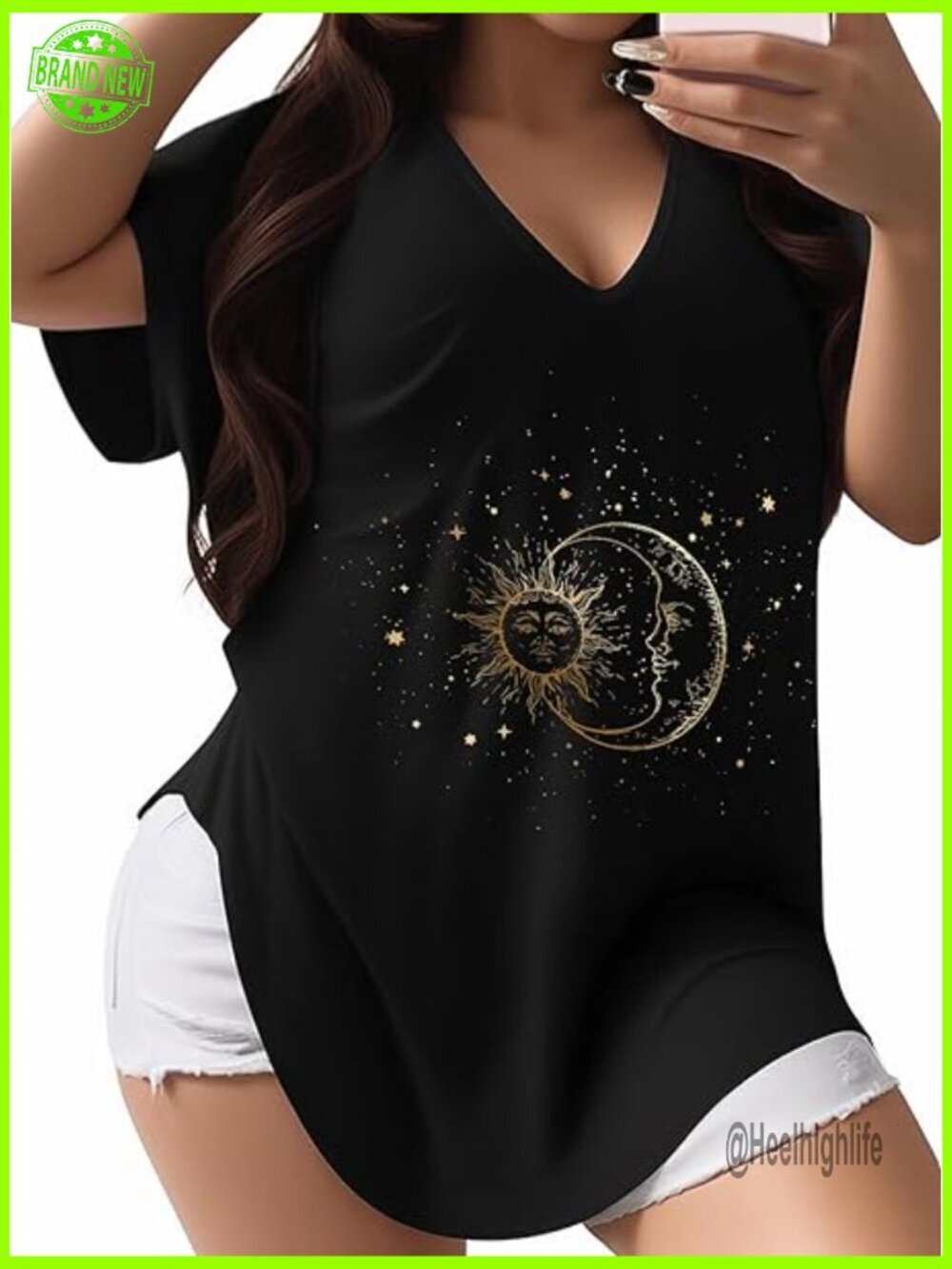 Plus Size V-Neck T-Shirt Loose Fit Short Sleeve Summer Top